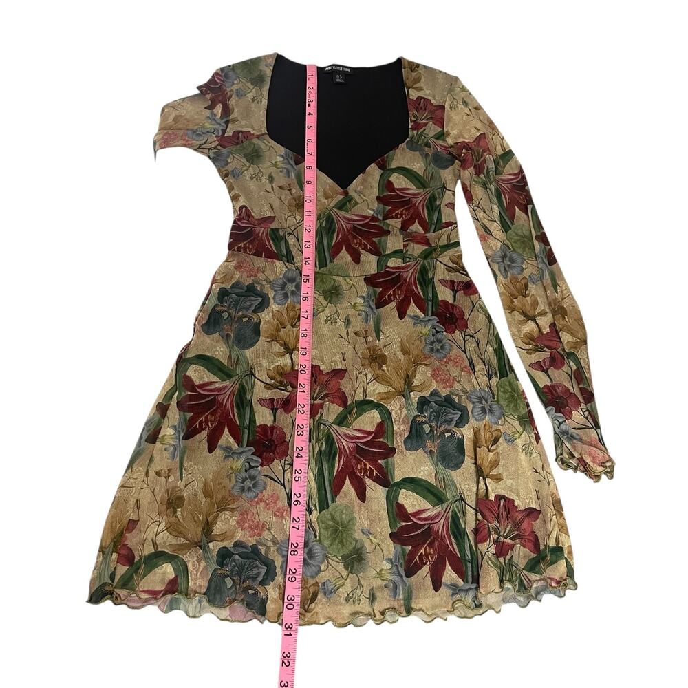 Pretty Little Thing Floral Mesh Mini Shift Dress Neutral Sz 4 Whimsy Fairy Y2K - Picture 10 of 12